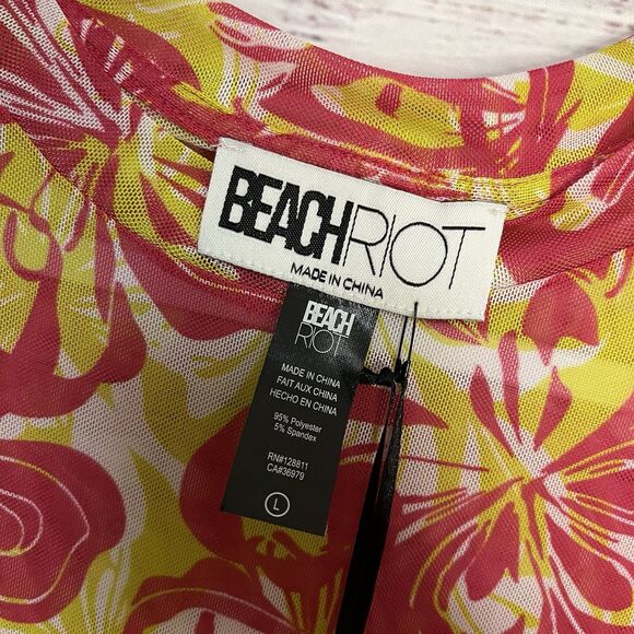 Beach Riot Kathleen Crop Top Floral Tropical Cover Up Pink Hawaiian Mesh NWT New - Picture 5 of 9